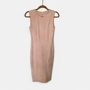 Calvin Klein Blush Pink Sleeveless Faux Suede Sheath Dress Size 2 Gold Zipper